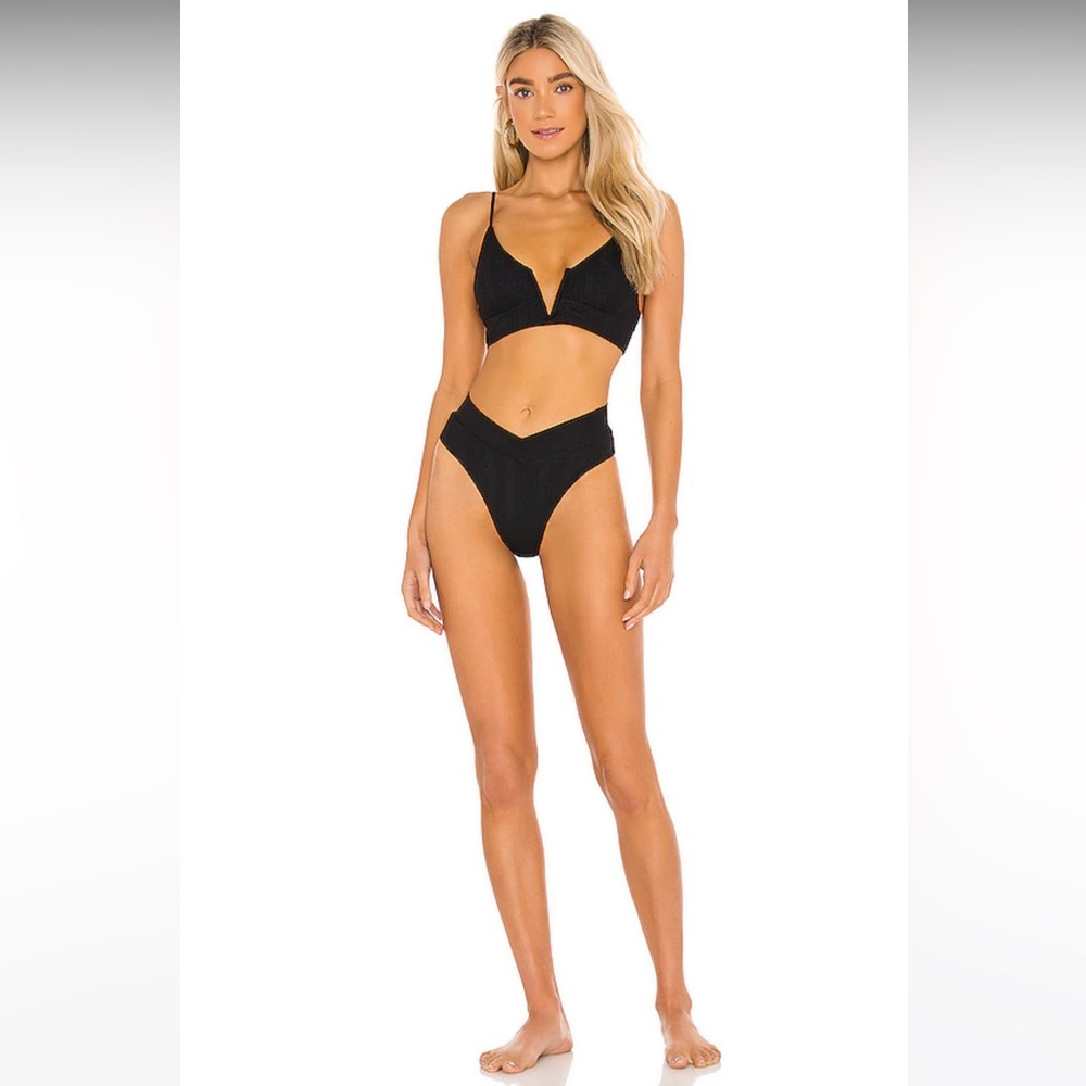 L*Space Court Bitsy Bikini Bottom in Black Rib